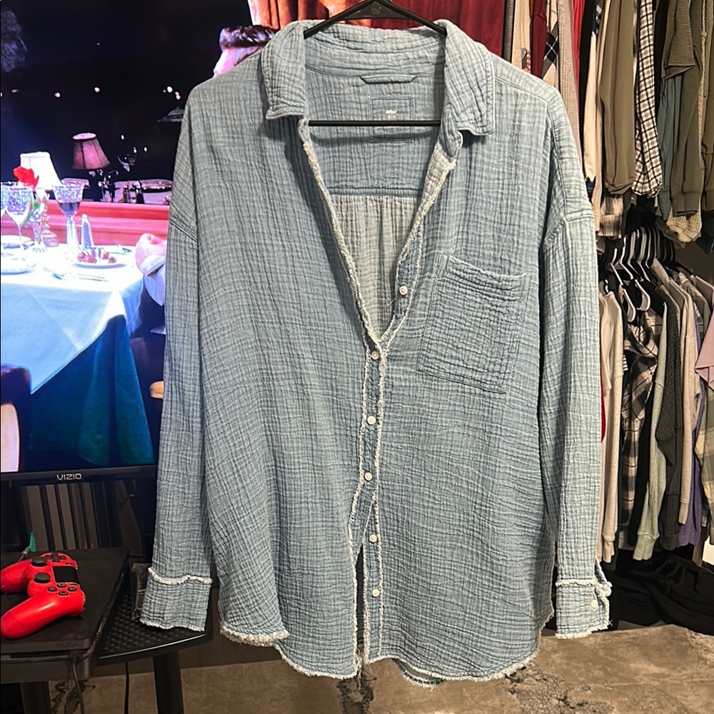 Aerie Blue Casual Button Down Shirt